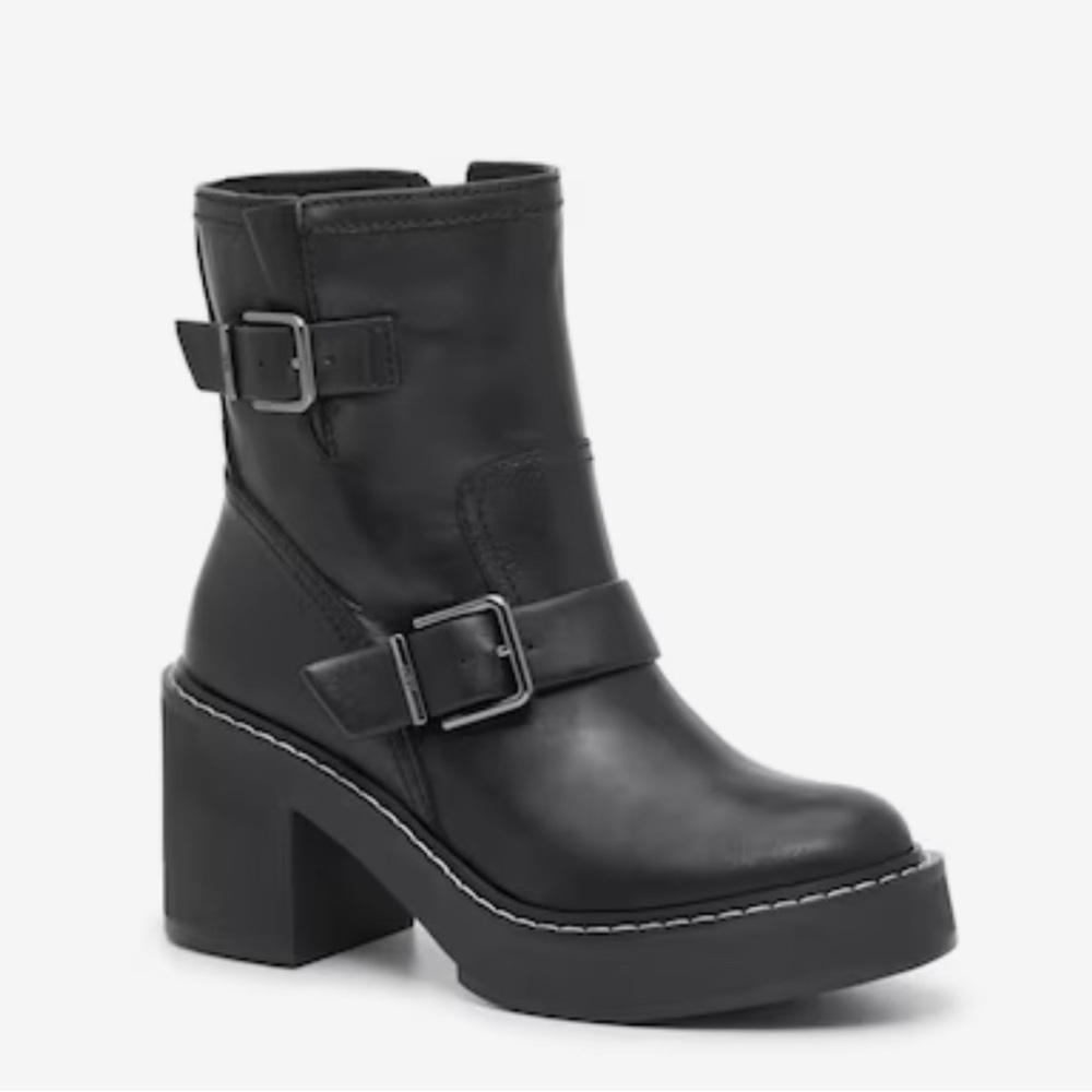 DKNY Daray Moto Bootie Buckle Block Heel Size 7